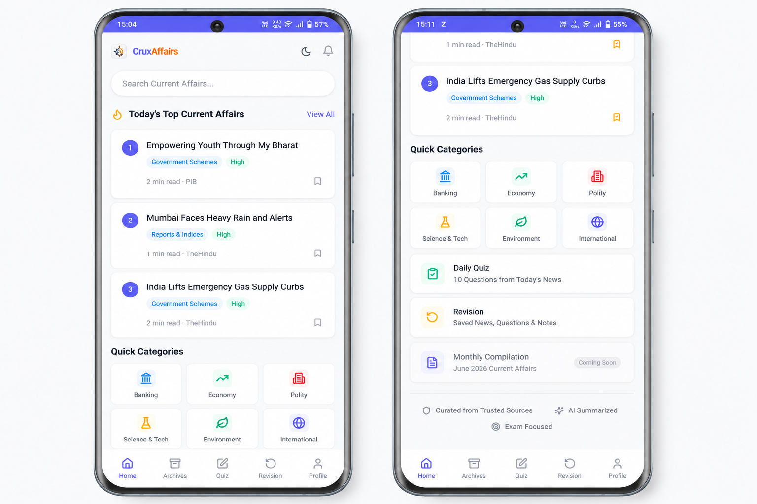 CruxAffairs daily feed and quick categories