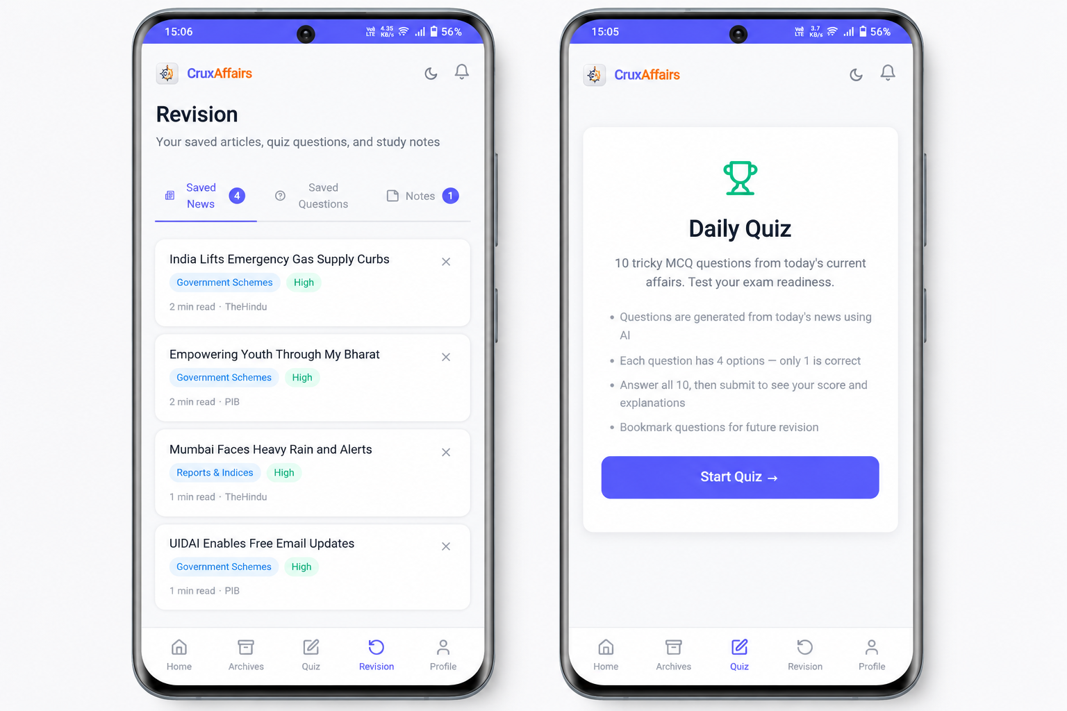 CruxAffairs revision hub and daily quiz