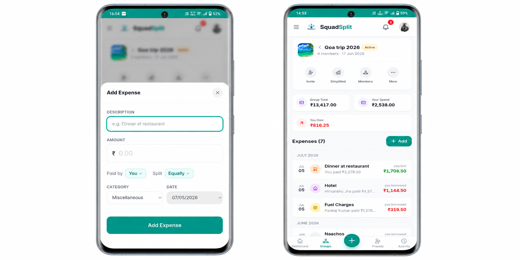 SquadSplit group expense ledger
