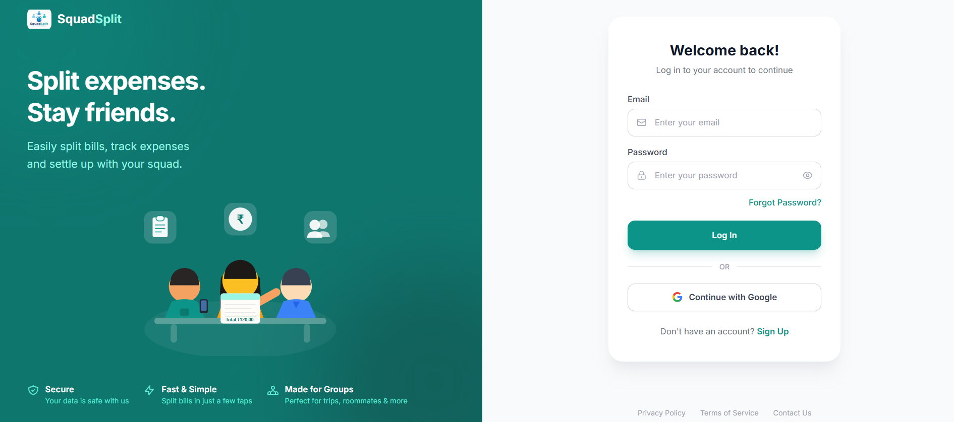 SquadSplit expense management PWA